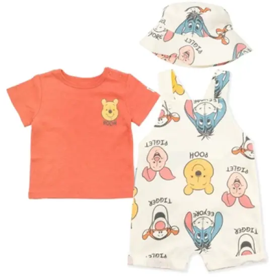 Disney Tigger Winnie the Pooh Baby French Terry Short Overalls T-Shirt and Hat 3 Piece Outfit Set Newborn to Infant image {10}