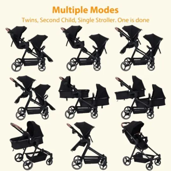 Tandem Stroller w/ Convertible Bassinet - Reversible Infant-to-Toddler Seat w/ XL Storage & Adjustable Canopy, One-Pull Fold image {3}