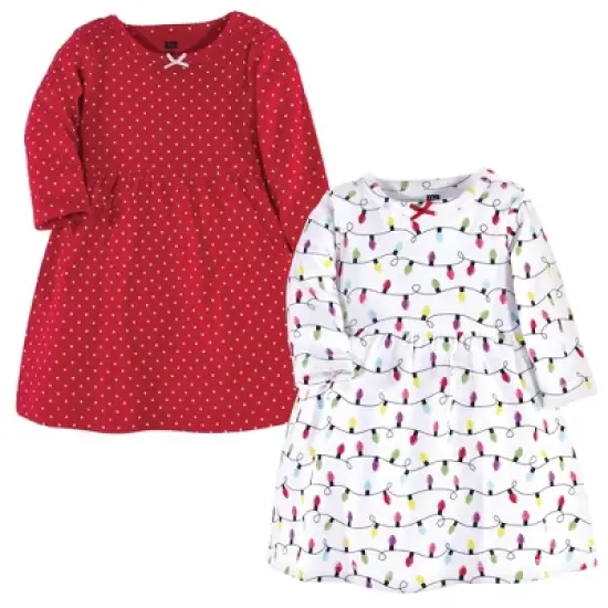 Hudson Baby Infant and Toddler Girl Long-Sleeve Cotton Dresses 2pk, Christmas Lights image {2}