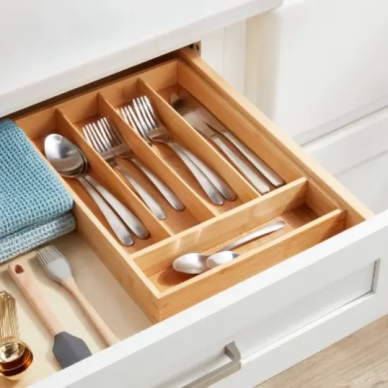 Natural 5 Compartment Flatware Drawer Organizer Brown - Brightroom&trade;: Silverware & Utensils Holder, In-Drawer Storage image {1}