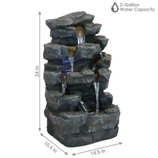 Sunnydaze 24"H Electric Polyresin Grotto Falls Outdoor Water Fountain with LED Lights image {2}