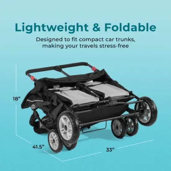 Gaggle by Foundations Compass 4 Seat Quad Stroller, All Terrain Tubeless Wheels, Easy Fold  (Black) image {5}