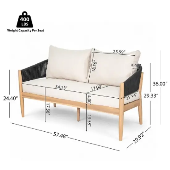 Outdoor Acacia Wood Loveseat,Modern Patio Rope Weave Loveseat with Wood Frame,Lounge Loveseat with Cushion for Garden or Deck-Coolbibila image {3}