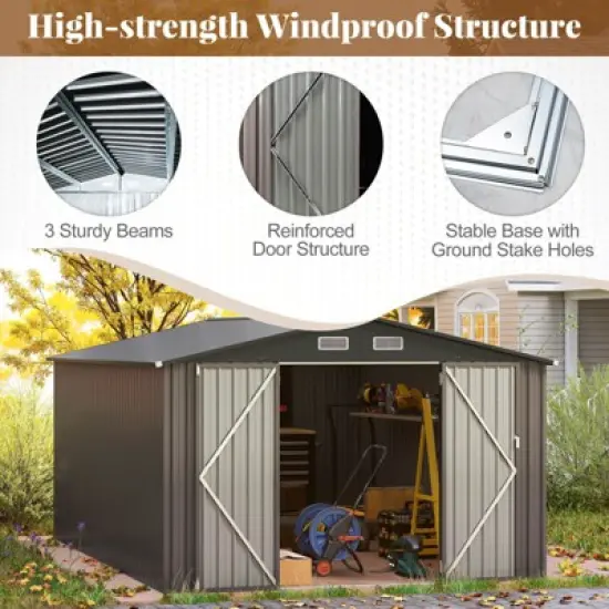Costway 10 x 14 FT Outdoor Storage Shed with Improved Windproof Metal Structure 4 Vents image {6}