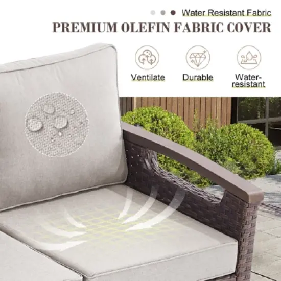 Belord Outdoor Sofa Patio Couch, All Weather Brown Wicker 3-Seater Outdoor Furniture Sofa with Dark Brown Hand-Brushed Arms & Comfort 4" Cushion image {6}