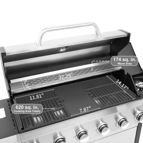 APRILSOUL56.69"6-Burner Propane Gas Grill With Side Burner,Silver image {2}