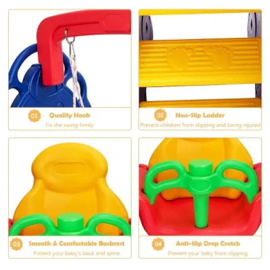 3 in 1 Toddler Climber and Swing Set Kid Climber Slide Playset w/Basketball Hoop image {9}