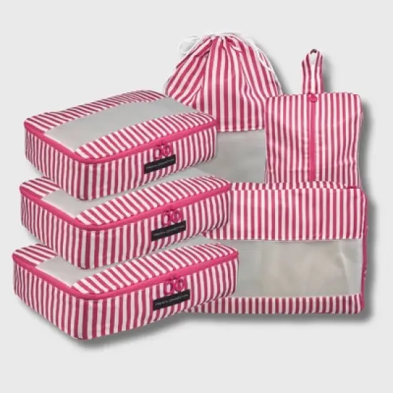 French Connection 6pc Packing Cube Set - Travel Storage Set for Luggage (Striped) image {9}