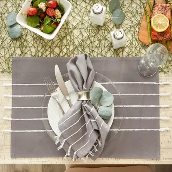 Design Imports Gray/ White Stripe Tassel Placemat Set/4 image {5}