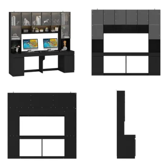 Famapy Black Spacious Double Desk Workstation Light Strips USB Ports image {15}