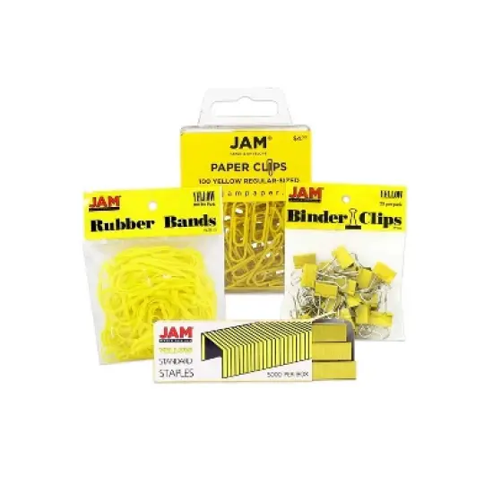 JAM Paper Desk Supply Assortment Yellow 1 Rubber Bands 1 Small Binder Clips 1 Staples & 1 Small image {2}