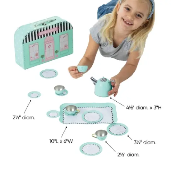 Hearthsong 15-Piece Weekend in Paris Tin Tea Set with Carrying Case image {3}