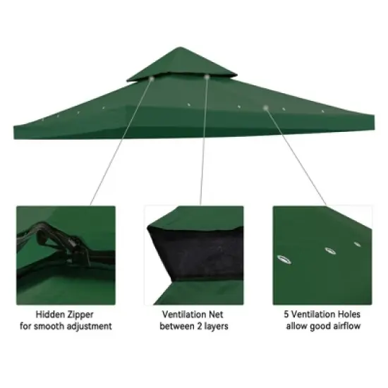 Yescom 8x8Ft 2-Tier Gazebo Top Replacement UV30+ for 2 Tier Outdoor Patio Canopy Cover Party Backyard Garden Green image {2}