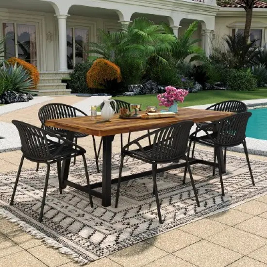 Christopher Knight Home Pablo 7 Pieces Outdoor Modern Dining Set with Stackable Chair image {1}