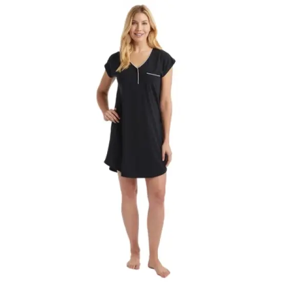 Softies - Piper - 36" Cap Sleeve V-Neck Sleep Shirt with Contrast Piping image {1}