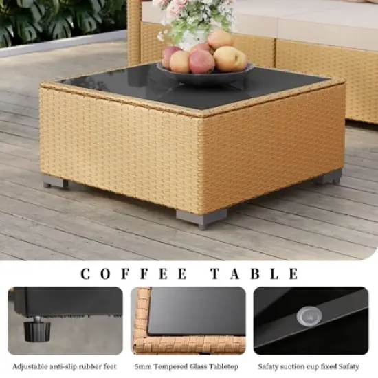 UPHA 7-Piece Rattan Patio Sofa Conversation Set with Cushions image {7}