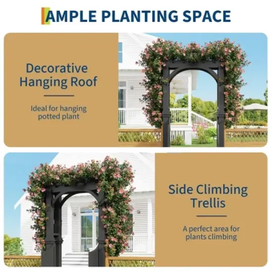 Outdoor Wood Garden Arbor with Gate, Wooden Arch Trellis for Climbing Planting Plant Stand, Yard, Garden Decor image {3}