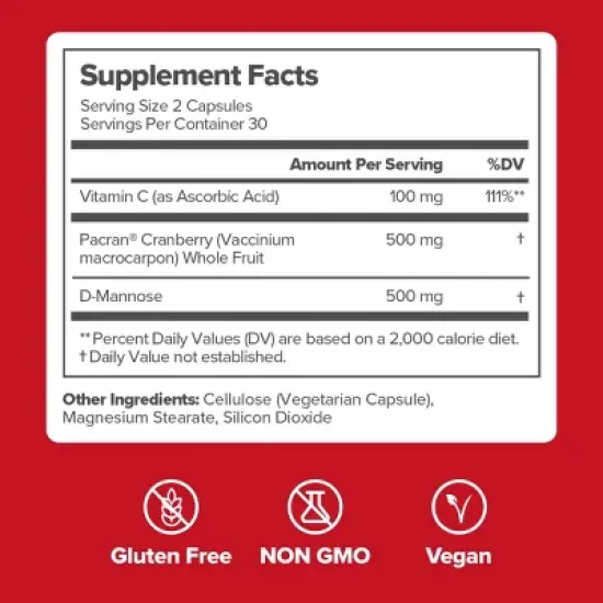 O Positiv URO Urinary Tract Vitamin Capsules for Women with Cranberry & D-Mannose - 60ct image {5}