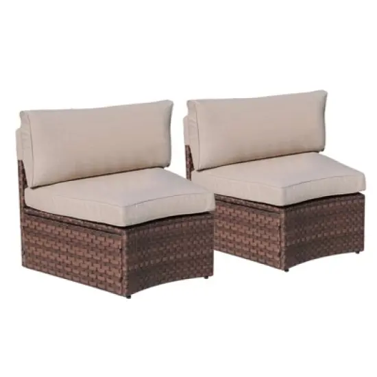 Sunsitt Outdoor Steel Curved Wicker Sofa Beige image {1}