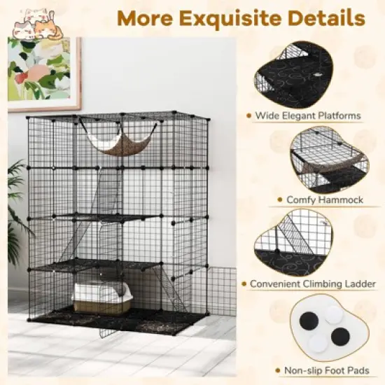 Costway 4 Tier Cube Cat Cage with Comfy Hammock, 3 Ladders, 4 Doors & 1 Sky Window image {5}