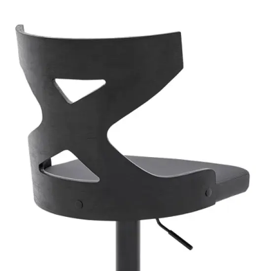 Etienne Adjustable Barstool with Faux Leather with Metal Finish Black/Gray - Armen Living image {3}
