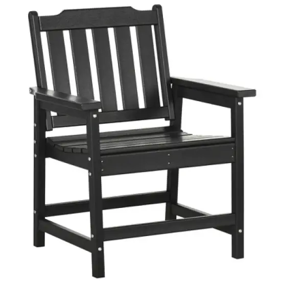Outsunny All-Weather Patio Chair, HDPE Patio Dining Chair, Heavy Duty Wood-Like Outdoor Furniture image {3}