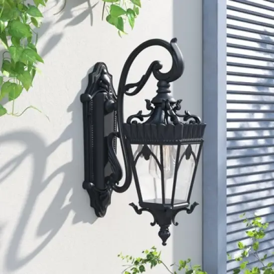 C Cattleya 1-Light Matte Black Die-cast Aluminum Outdoor Wall Lantern Sconce with Clear Tempered Glass image {4}