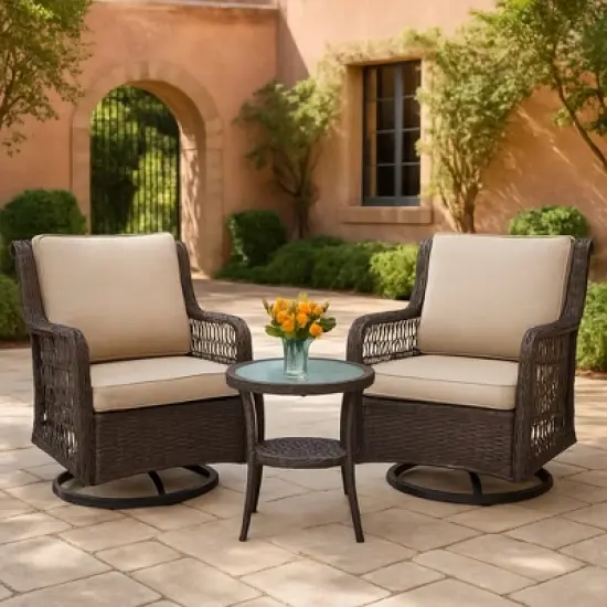 GustoWave 3-Piece Outdoor Wicker Patio Bistro Set  for Backyard, Porch, Deck, Balcony, Garden image {9}