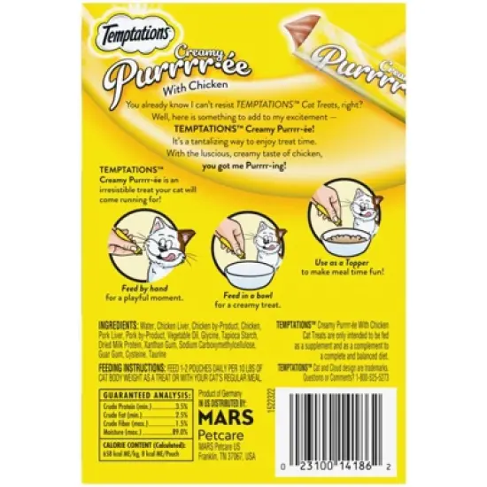 Temptations Creamy Puree with Chicken Lickable Squeezable Adult Cat Treats image {8}