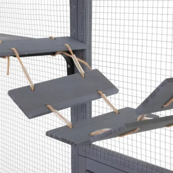 Sevobal Pet Crates and Houses Cat Enclosure boasting, 6 Leaping Platforms, 2 Feline Condos, a Catwalk, and a Scratching Panel, Gray, 100.78"*35.4"*72" image {2}