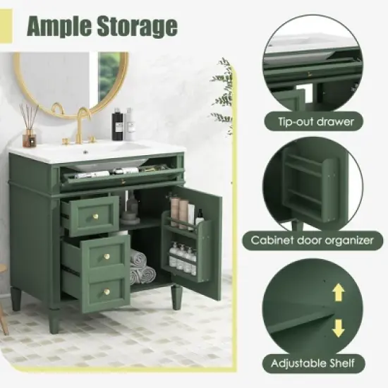 30" Bathroom Vanity with Sink &acirc;&acirc;&sbquo;?MDF and Solid Wood Cabinet, Roman Legs,Undermount Ceramic Sink,Freestanding Cabinet image {1}