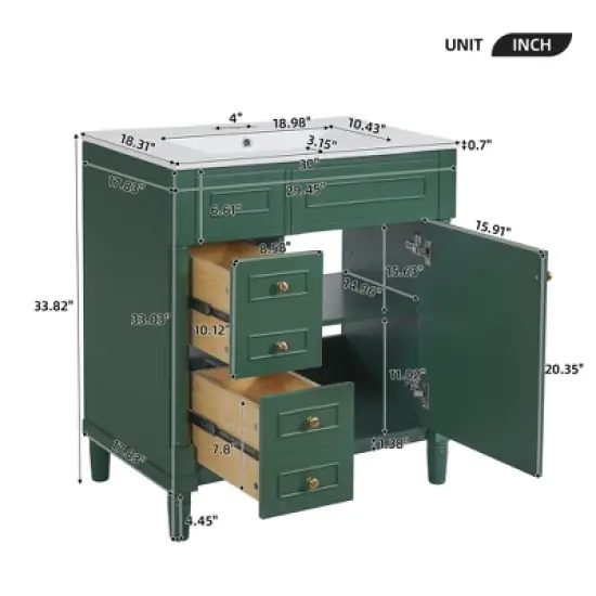 Mshliw 30" Bathroom Vanity with Sink, Modern Freestanding Storage Cabinet with 2 Drawers, Soft Closing Door, Solid Wood Frame and Ceramic Basin image {3}