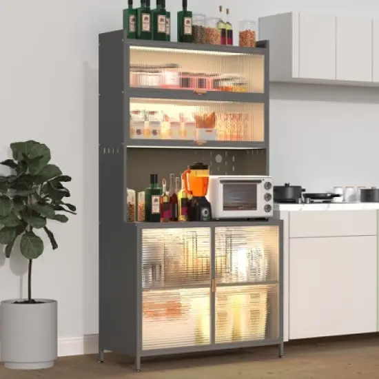 KTMBDW 73'' Tall Kitchen Pantry Cabinet , Metal Pantry Storage Cabinet with 6 Level Flip Door Pegboard for Kitchen, Dining Room, Living Room image {11}