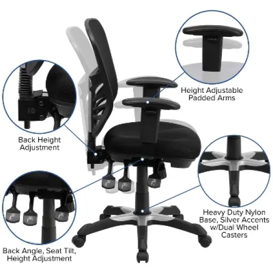 Emma and Oliver Mid-Back Black Mesh Multifunction Ergonomic Office Chair with Adjustable Arms image {2}