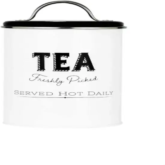 Amici Home Country Cottage Metal Canisters, Assorted Set of 3 (Coffee, Tea, Sugar), White w/ Black Lettering &  Lid,42 Ounce image {3}