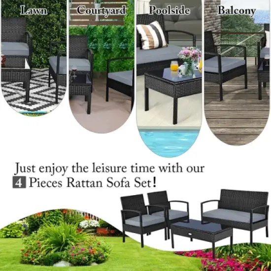 Costway 4PCS Patio Rattan Furniture Set Garden Deck image {5}