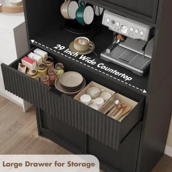 Kitchen Pantry Cabinet, 70" Tall Pantry Storage Cabinet with Countertop, Fluted Tall Cabinets with Doors and Drawer, Freestanding Cupboard image {5}