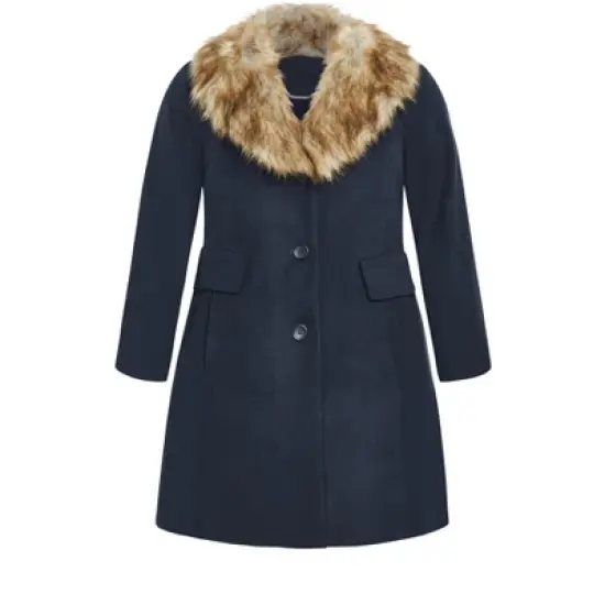 Women's Plus Size Faux Wool Long Coat - navy | AVENUE image {2}