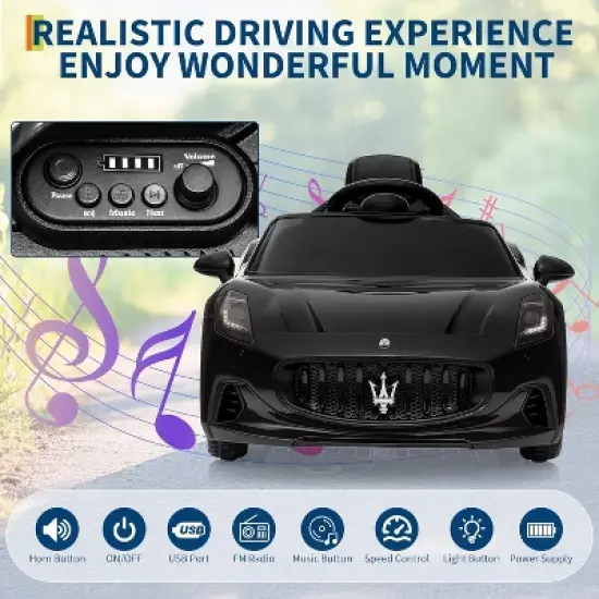Licensed Maserati GranCabrio 12V Ride On Car for Kids with Remote Control, LED Lights, Battery Powered Electric Vehicle for Boys Girls Ages 3-8 image {4}