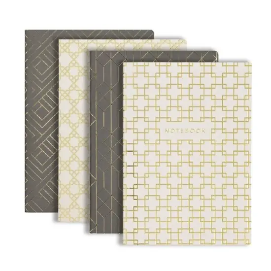 BLU MONACO Trendy Decorative Lined Geometric Notebook Set of 4 (6 x 8.5) - Dark Grey & Cream with Gold Foil Journals for Women image {5}