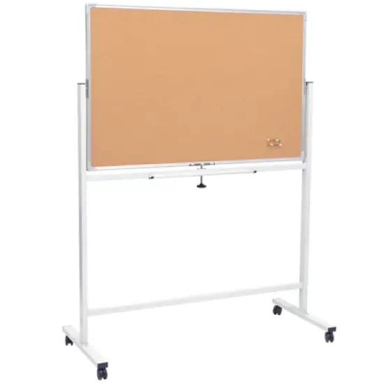 Excello Global Products 48" x 32" Reversible Whiteboard/Corkboard on Wheels (White Frame) image {6}