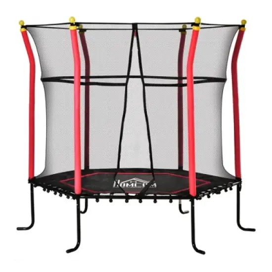 DSVIMOY Trampoline, 63" Kids trampolines with Safety Enclosure, Indoor Outdoor Round Bouncer with Net, Red, 63"*63"*64.3" image {5}