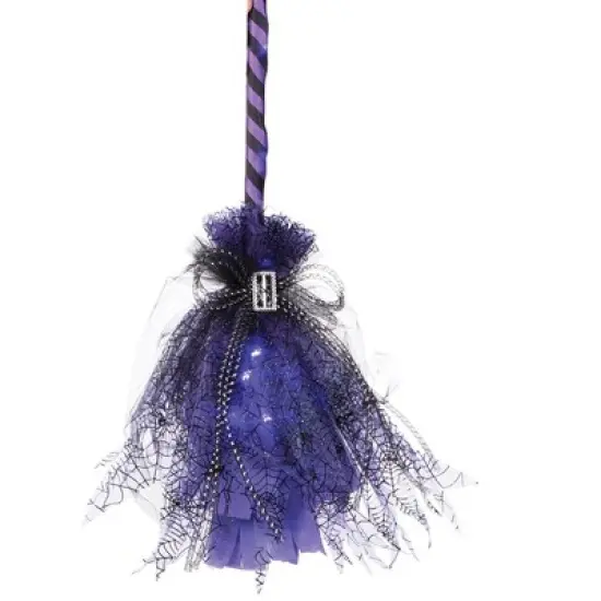 Gallerie II Purple & Black Decorative LED Witch's Broom Halloween Figurine, 35.43" image {2}