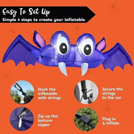 Joyfy 6 FT Long Halloween Inflatable Outdoor Decoration, Inflatable Bat with Built-in LEDs Trunk or Treat Car Decoration for Outdoor Yard Garden Decor image {6}