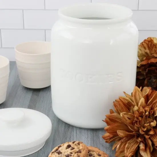 Our Table Simply White 132 Ounce Porcelain Word Cookie Jar With Air Tight Lid image {4}