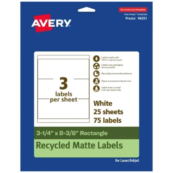 Avery Recycled Matte White Labels,  3-1/4" x 8-3/8" Rectangle image {10}