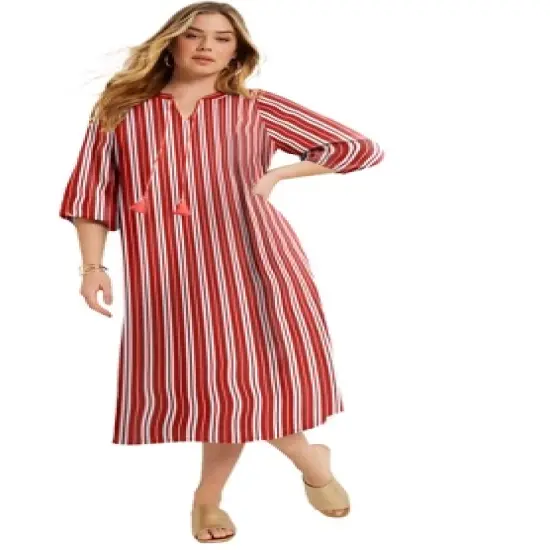 June + Vie by Roaman's Women&rsquo;s Plus Size Halcion Midi-Length Lino Soleil Shirtdress image {3}