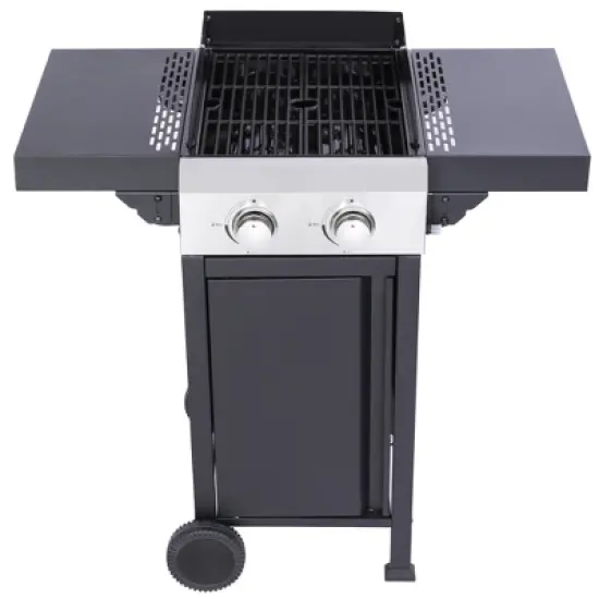 2-Burner Propane Gas Grill with Pizza Box, Stainless Steel Control Panel, Enamel Firebox, Foldable Side Table, Hanging Basket, 24,600 BTU Outdoor image {4}