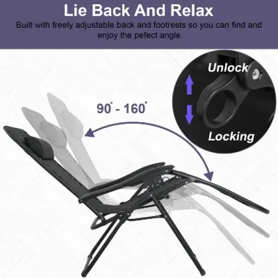 FDW Foldable Zero Gravity Chair Lounge Patio Chaise with Cup Holder Tray image {4}