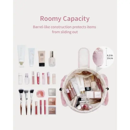 Narwey Barrel Drawstring Makeup Bag, Large Quilted Puffer Cosmetic Bag image {3}